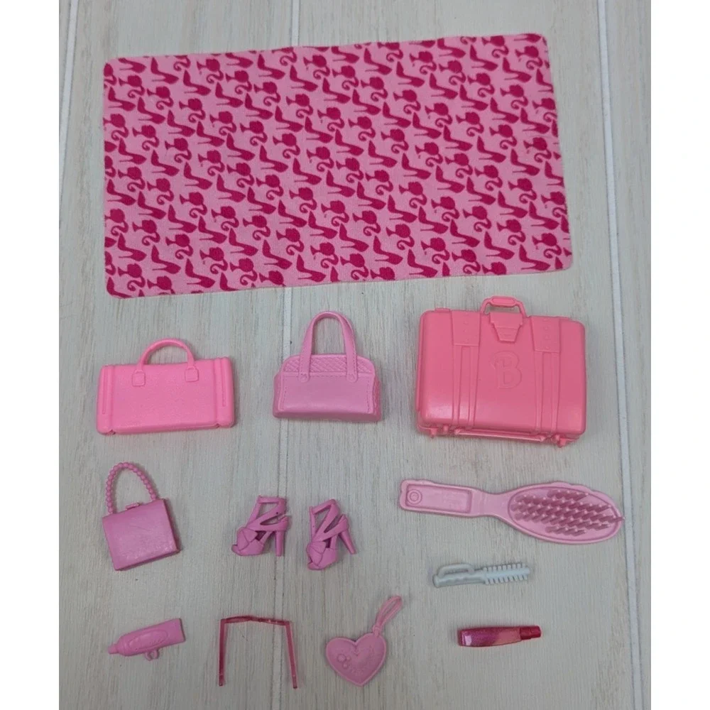 Barbie Doll Accessories Travel Lot Pink suitcase purses Brush Sunglasses shoes + - Picture 3 of 7